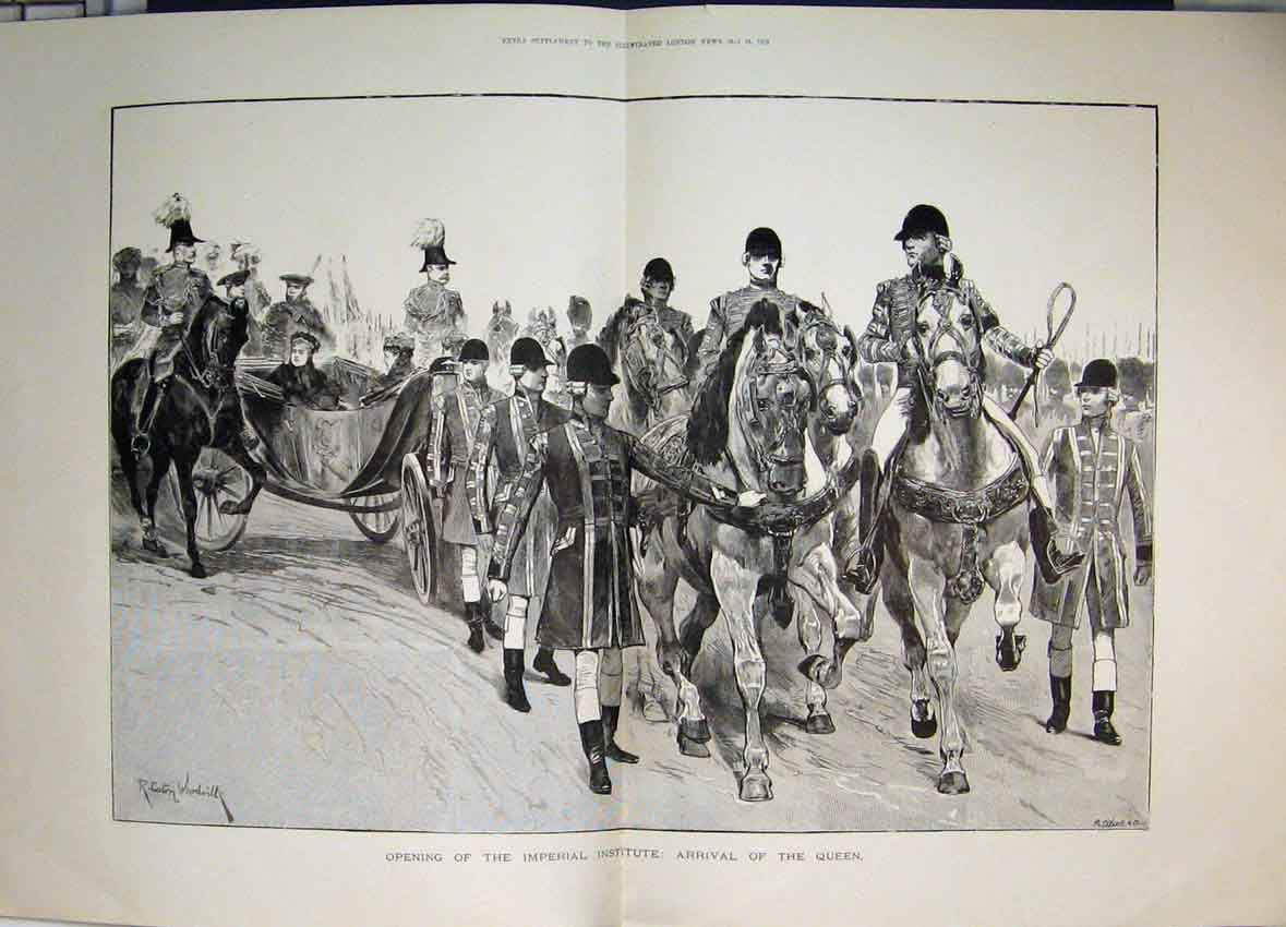 Original Old Antique Print 1893 Opening Imperial Institue Arrival Queen 19th