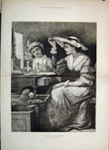 Original Old Antique Print Fashions Girls Dressing Up Walker 1885 19th