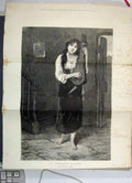 Original Old Antique Print A Wandering Minstrel Girl Plays Instrument 1883 19th