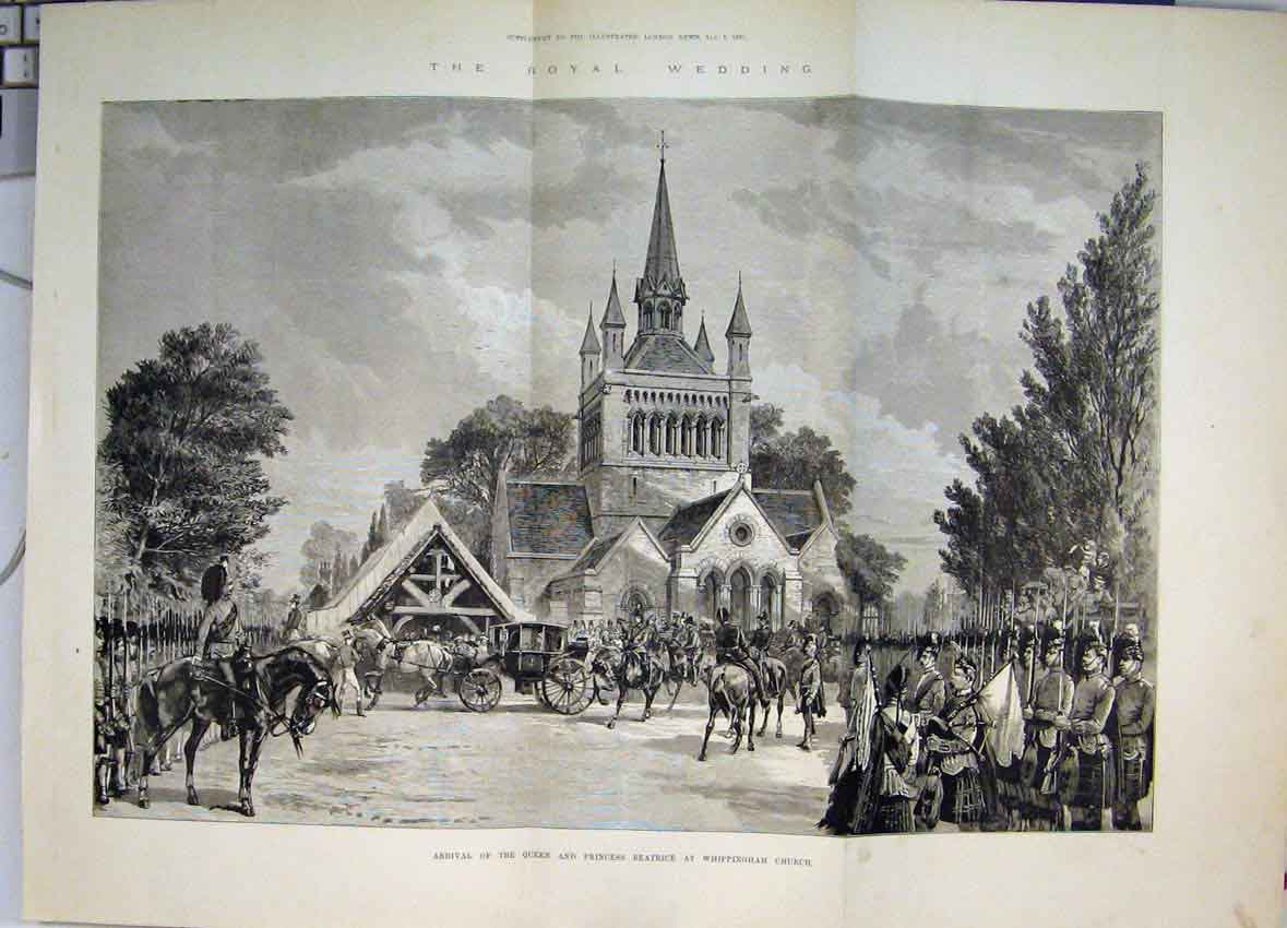 Old Antique Print Royal Wedding Queen Princess Beatrice Whippingham 1885 19th