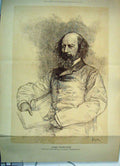 Original Old Antique Print 1884 Lord Tennyson Portrait Etched By Forestier 19th