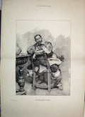 Original Old Antique Print 1884 Piping Times Peace Man Chair Ink Photo Victorian
