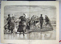Original Old Antique Print 1873 Catch On Beach Shoal Mackerel Nets Baskets 19th