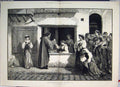 Original Old Antique Print 1877 Physician People Lining Up To Be Cured Potions