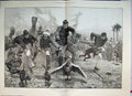 Original Old Antique Print 1885 Amusements In Camp A Menagerie Race Animals 19th