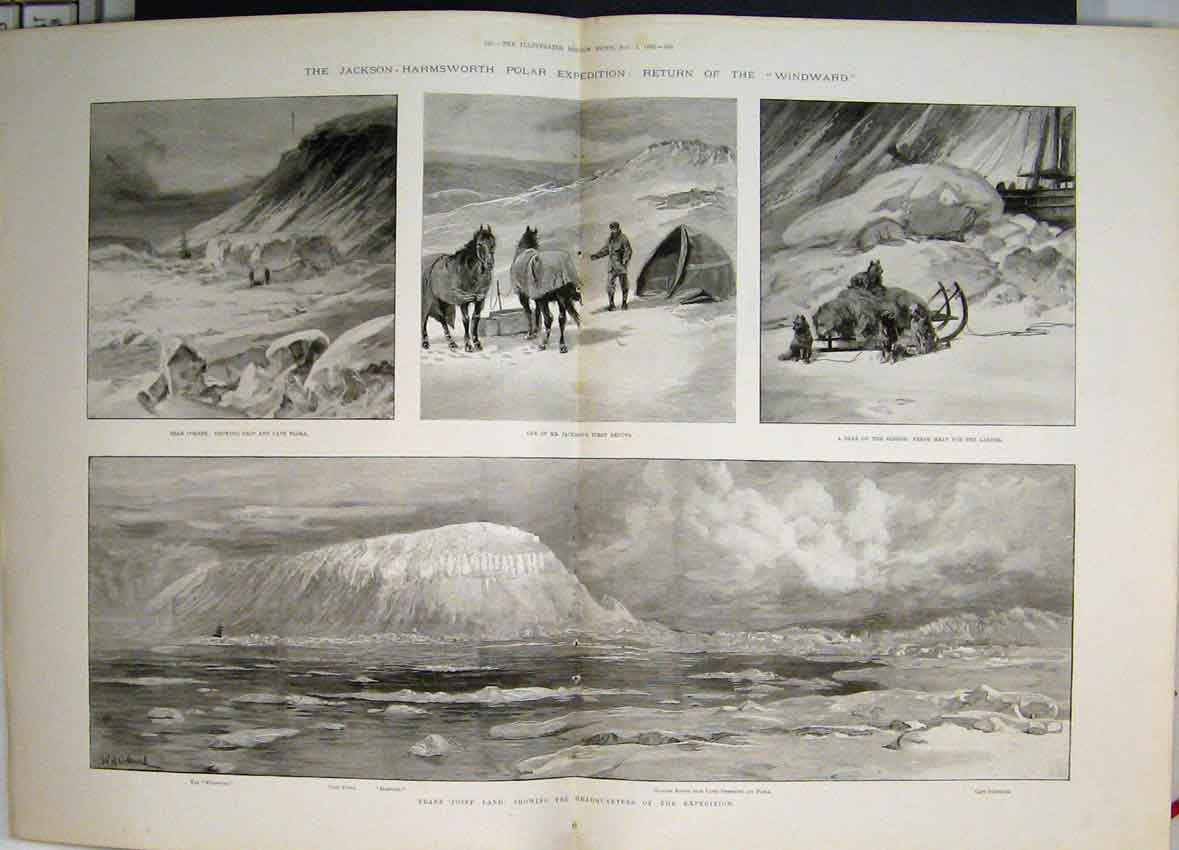 Original Old Antique Print 1895 Jackson Polar Expedition Windward 19th