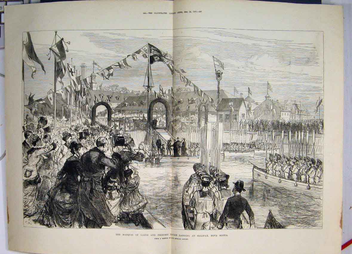 Original Old Antique Print 1878 Marquis Lorne Louise Landing Halifax Nova Scotia