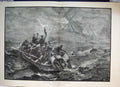 Original Old Antique Print 1887 Carnage After Collision Ships Rescuers Boats