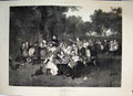 Original Old Antique Print 1881 A Village Holiday Fun Day Out For Family Dog