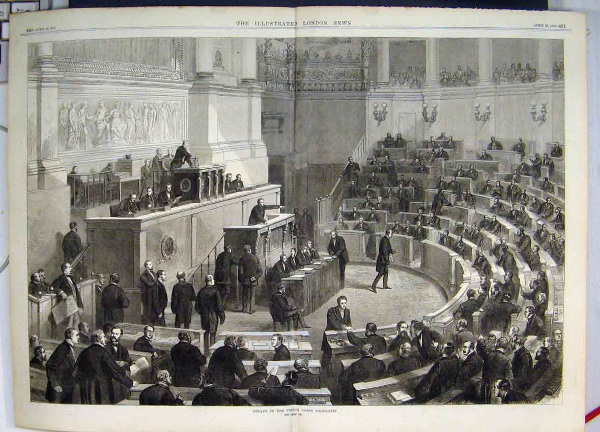 Original Old Antique Print 1870 Debate In The French Corps Legislatif Victorian