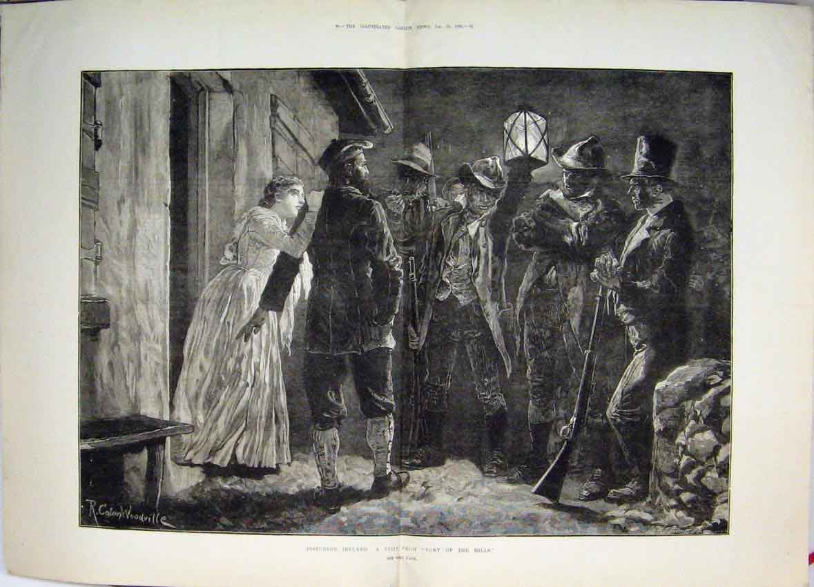 Original Old Antique Print 1881 Disturbed Ireland Visit From Rory The Hills 19th