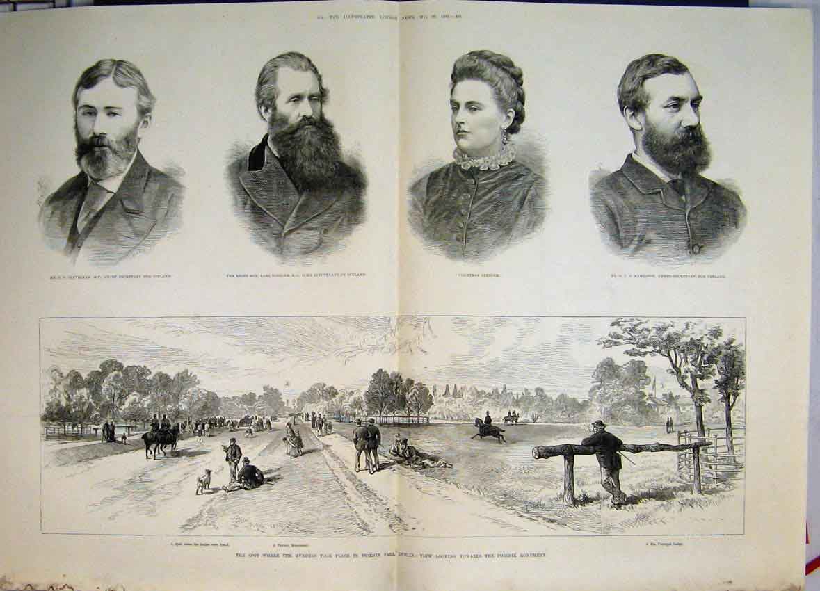 Original Old Antique Print Phoenix Park Dublin Murders Earl Spencer Ireland 1882