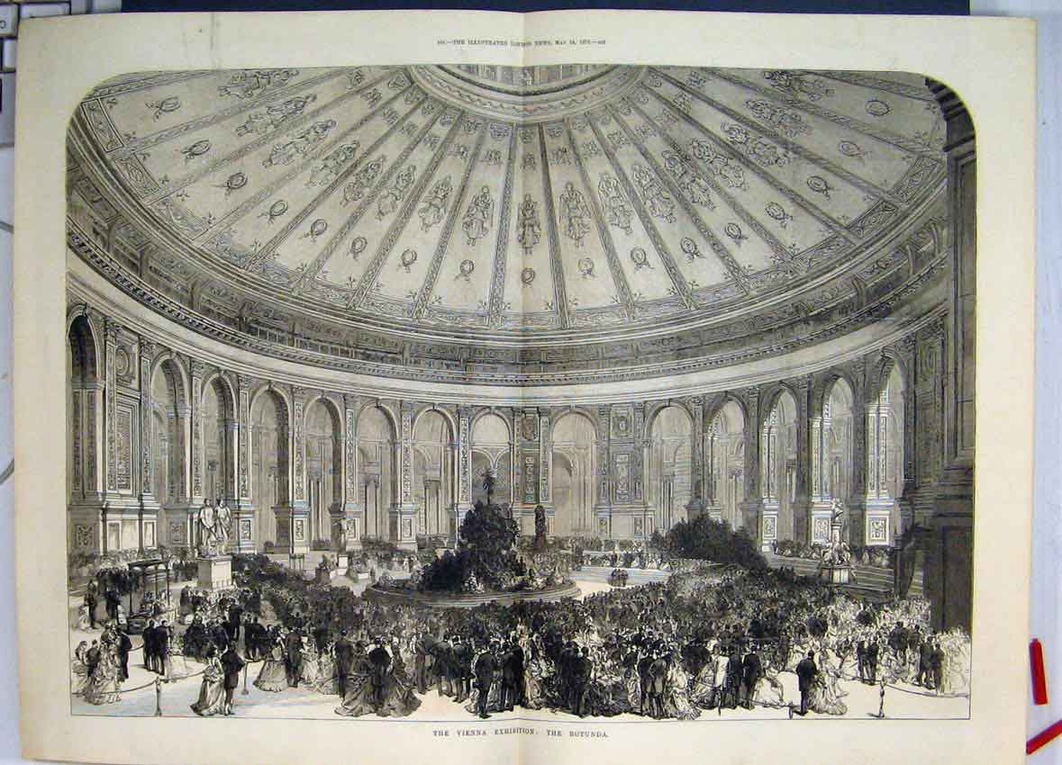 Original Old Antique Print Vienna Exhibition The Rotunda High Ceiling1873 19th