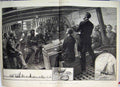 Original Old Antique Print Sunday Service North Sea Fleet Thames Church 1882