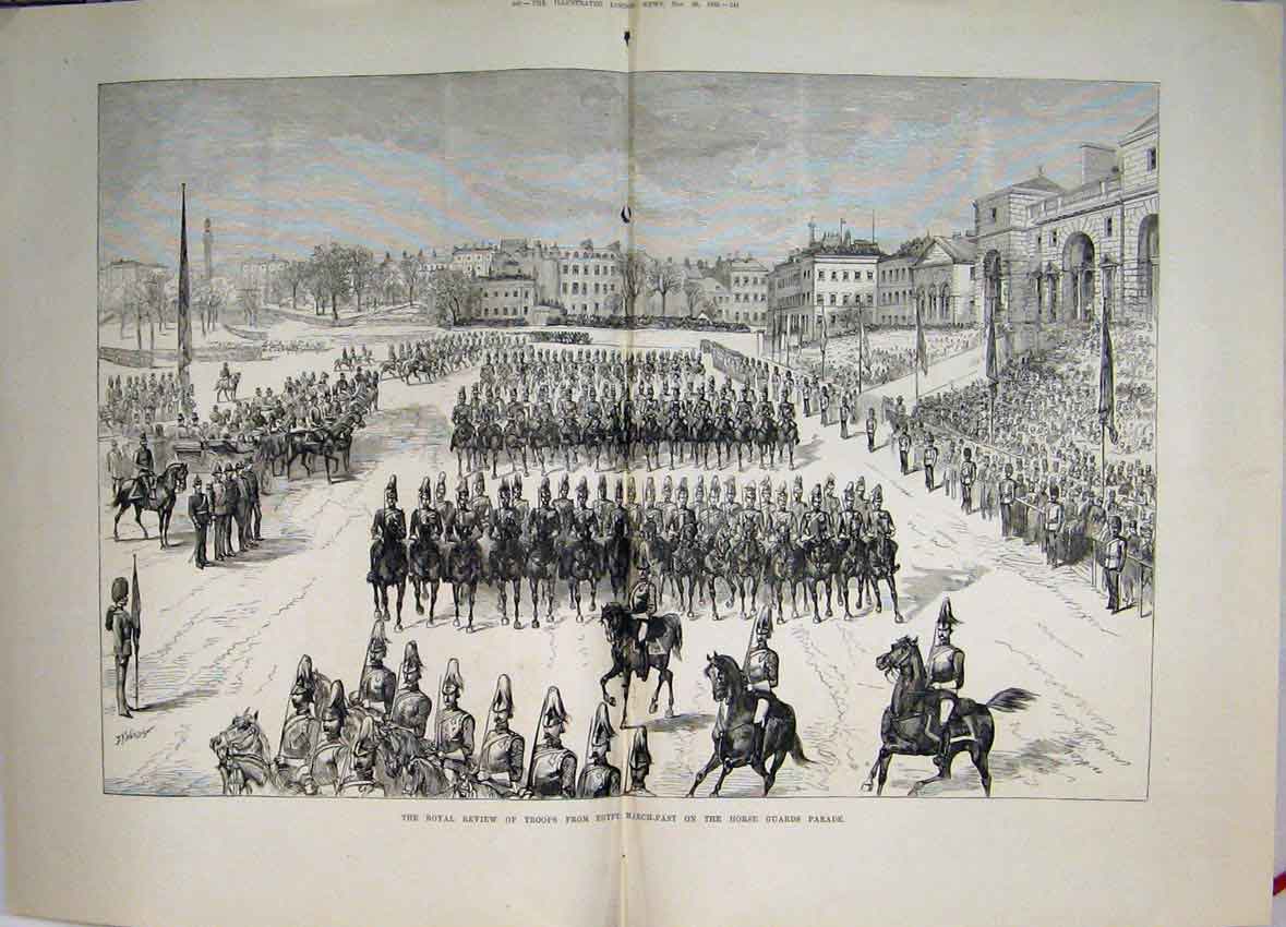 Original Old Antique Print Royal Review Troops Egypt Horse Guard Parade1882 19th