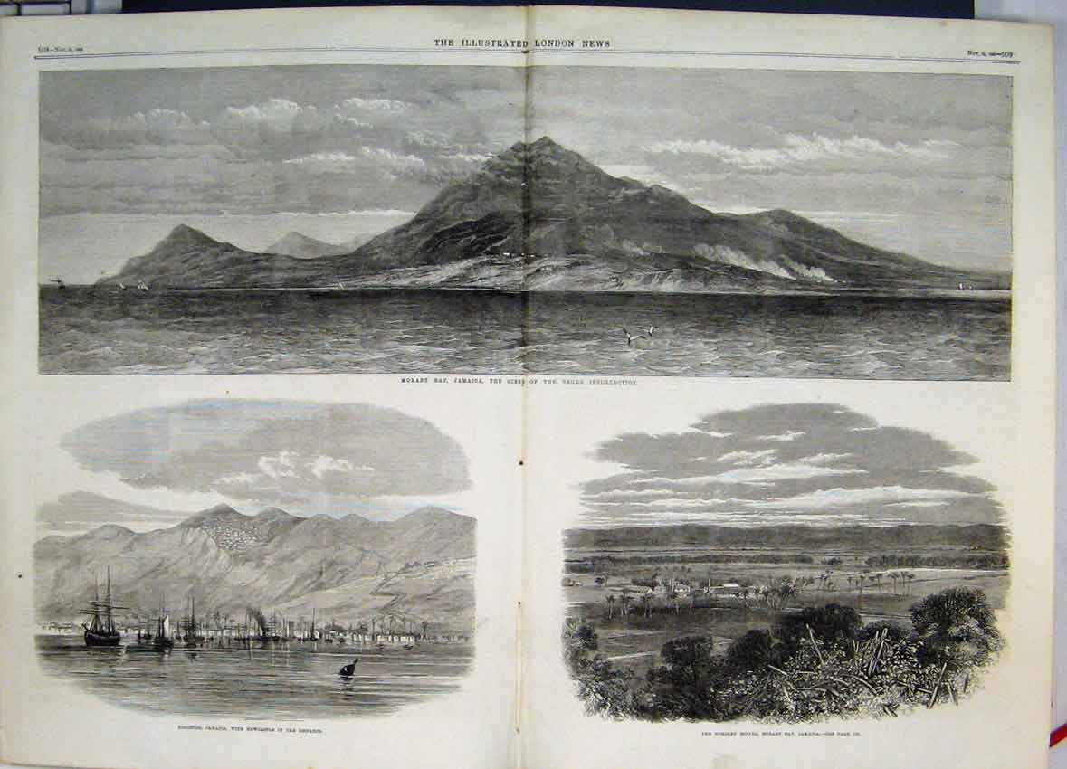 Original Old Antique Print Morant Bay Jamaica Scene Negro Insurrection 1865 19th
