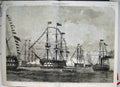Original Old Antique Print Great Naval Review Gun Boats Battle Ships 1856 19th