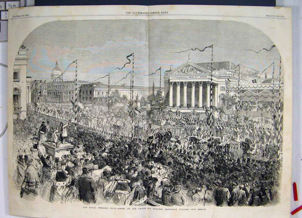 Original Old Antique Print Royal Wedding Prince Fredrick William Berlin 1858