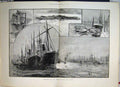 Original Old Antique Print Scenes Thames Barges Steamers No Stevedores 1889 19th