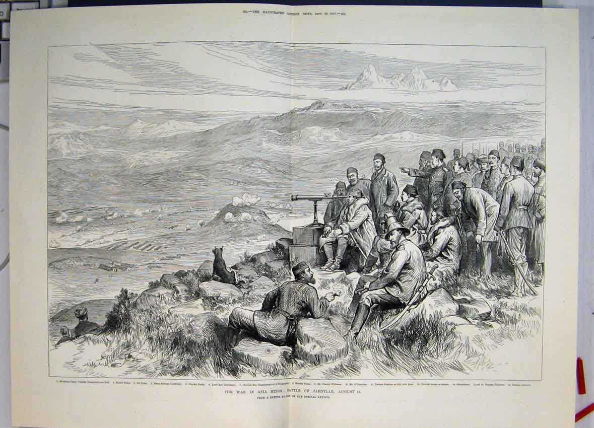 Original Old Antique Print War In Asia Battle Jahnilar Telescope 1877 Victorian
