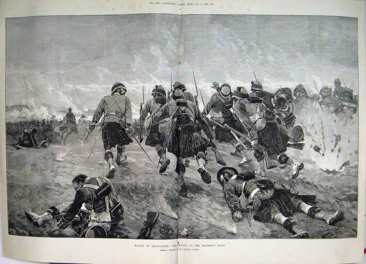 Original Old Antique Print Battle Tel-El-Kebir Charge Bayonets Point 1882 19th