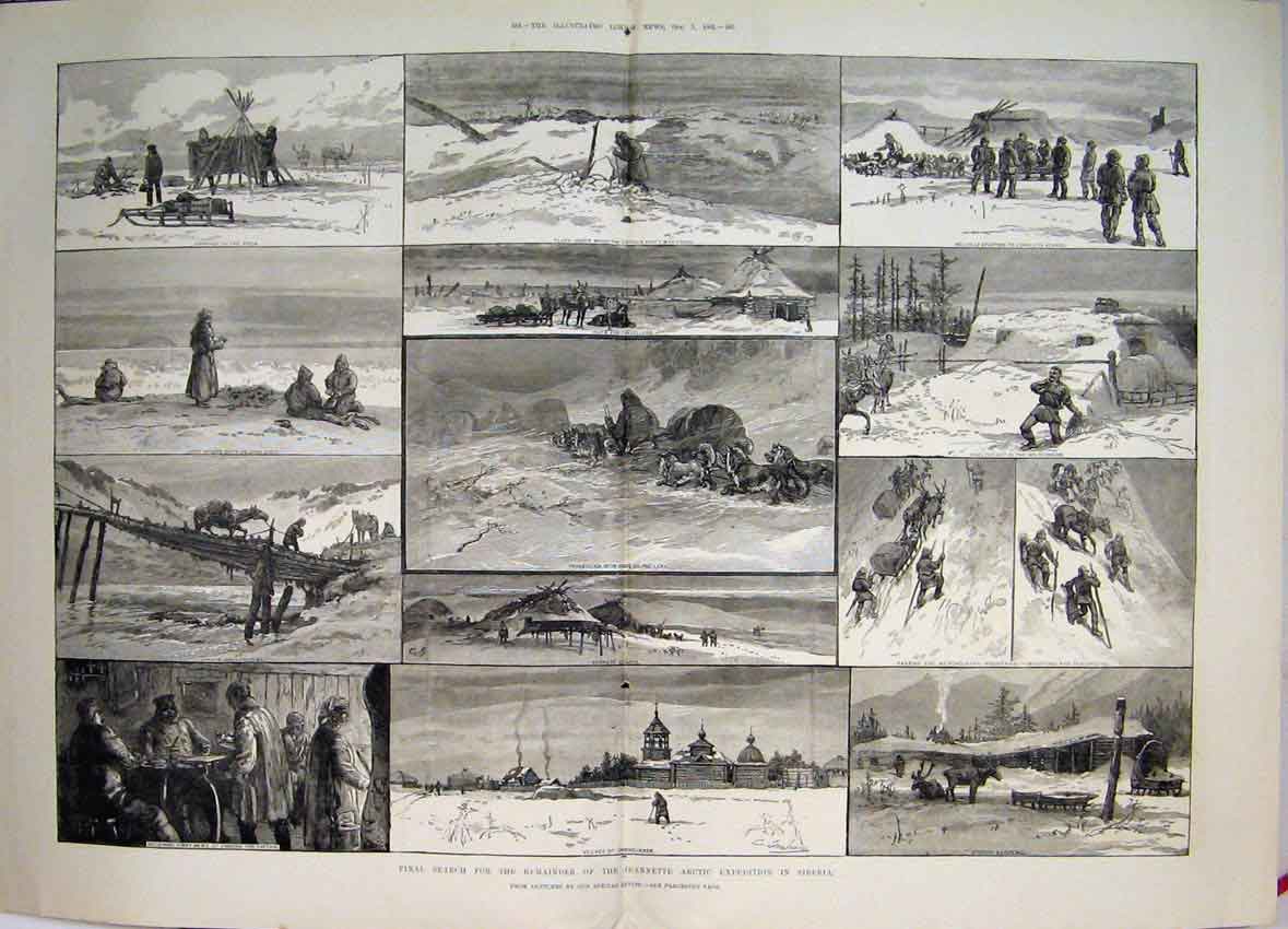 Old Antique Print 1882 Search Jeannette Arctic Expedition Siberia Sketch 19th