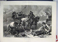 Original Old Antique Print War Bashi Bazouks Burning Village 1876 Drawing Horse
