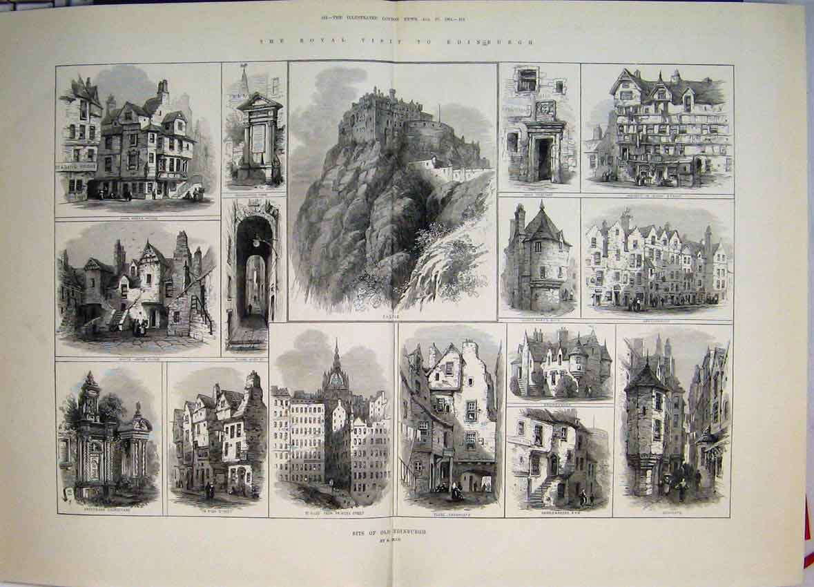 Original Old Antique Print Royal Visit Edinburgh Castle John Knox Princes 1881