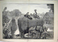 Old Antique Print Load Hay Horses Cart Children Dogs Country Scene 1881 19th