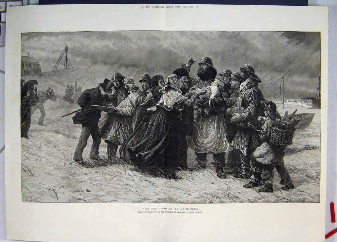 Original Old Antique Print Sole Survivor Storm Children Rain 1876 Fine Art 19th