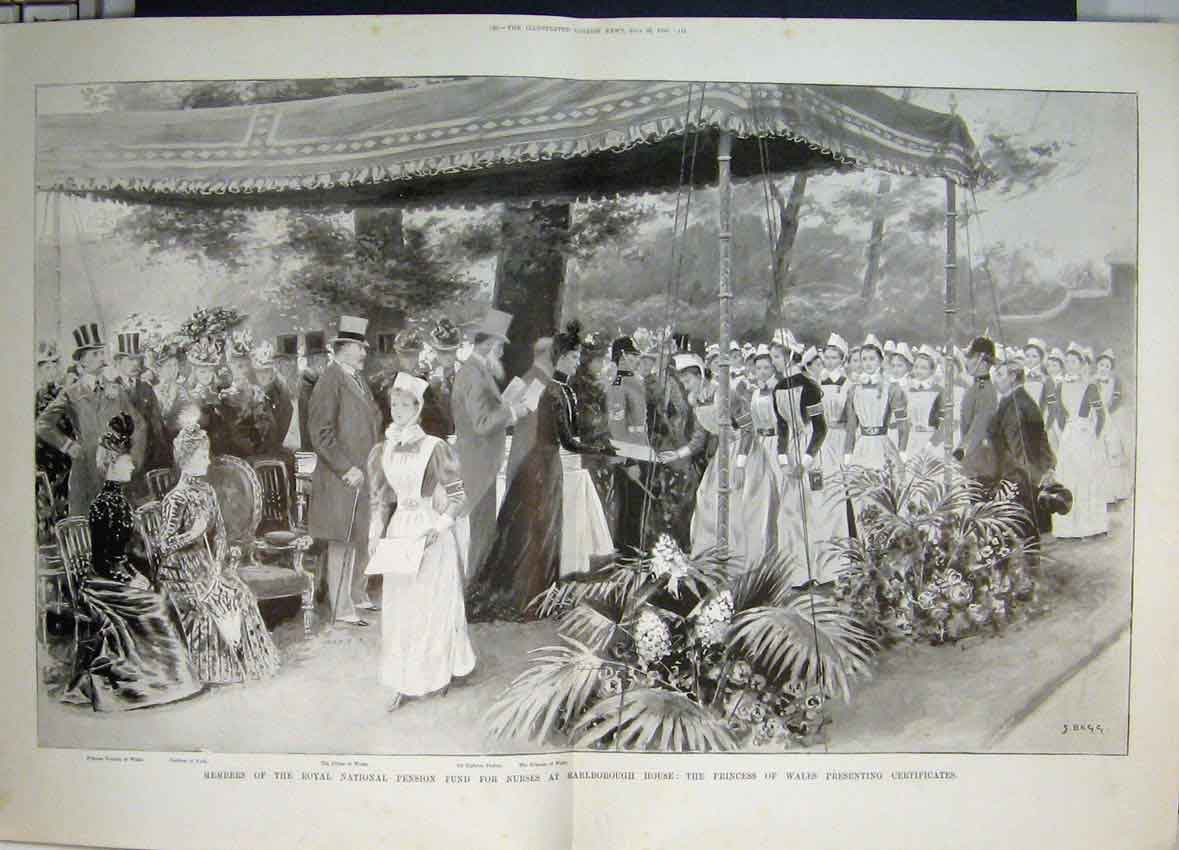 Original Old Antique Print 1899 Royal National Pension Fund Nurses Marlborough