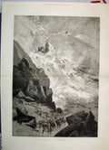 Original Old Antique Print 1885 Avalanche Northern Italy Snow Scene Fine Art