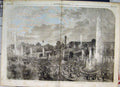 Original Old Antique Print Inauguration Fountains Crystal Palace 1856 Fine Art