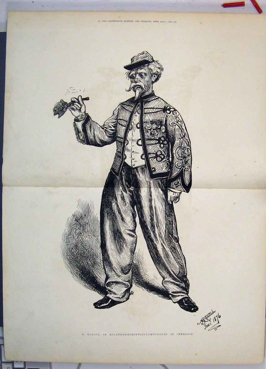 Original Old Antique Print 1876 Marius Nemesis Theatre Roland Ramponneau 19th