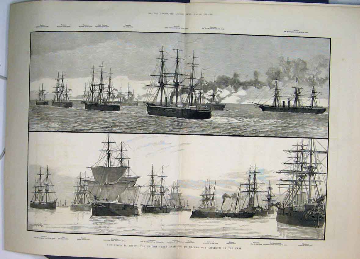 Old Antique Print 1882 Crisis Egypt British Fleet Defending East Ship War 19th