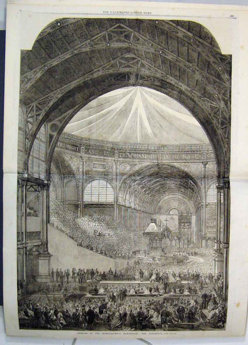 Old Antique Print 1862 Opening International Exhibition Orchestra Music 19th