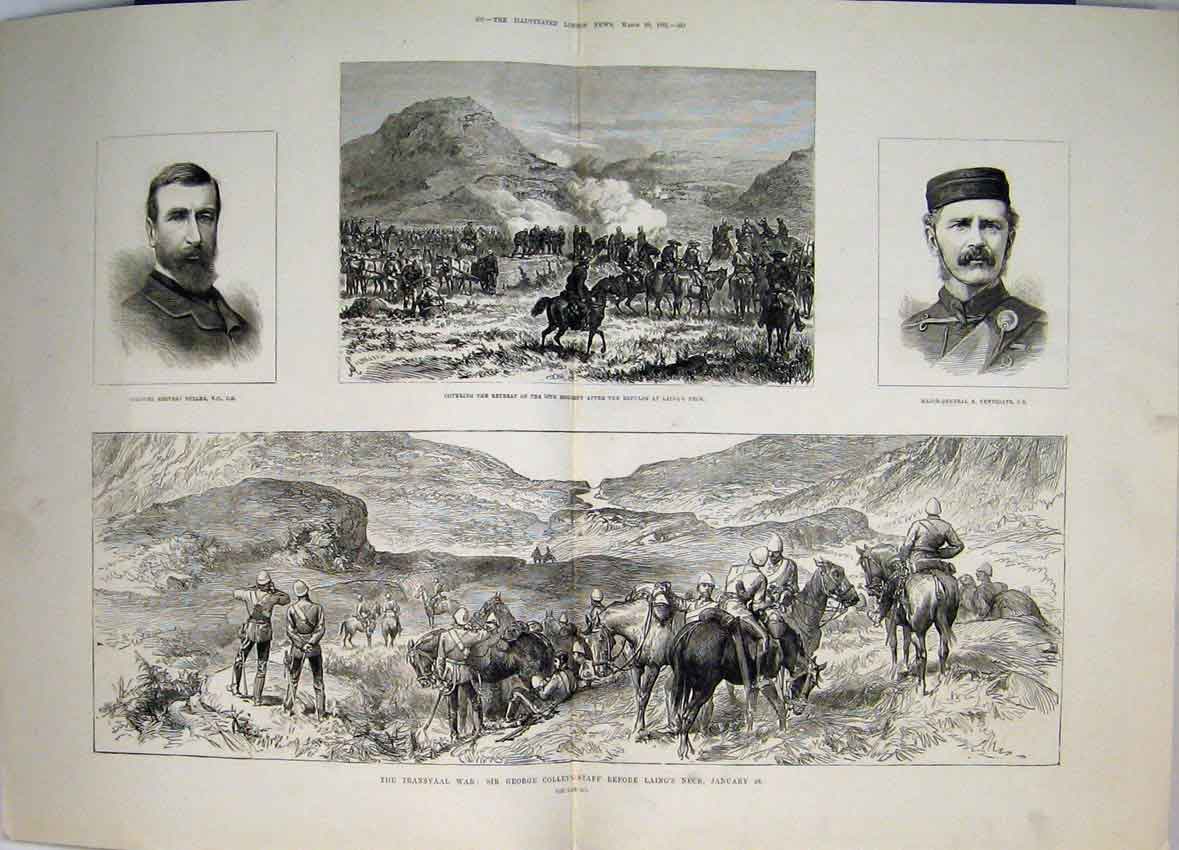 Old Antique Print 1881 Transvaal War George Colley Laing'S Neck Newidgate 19th