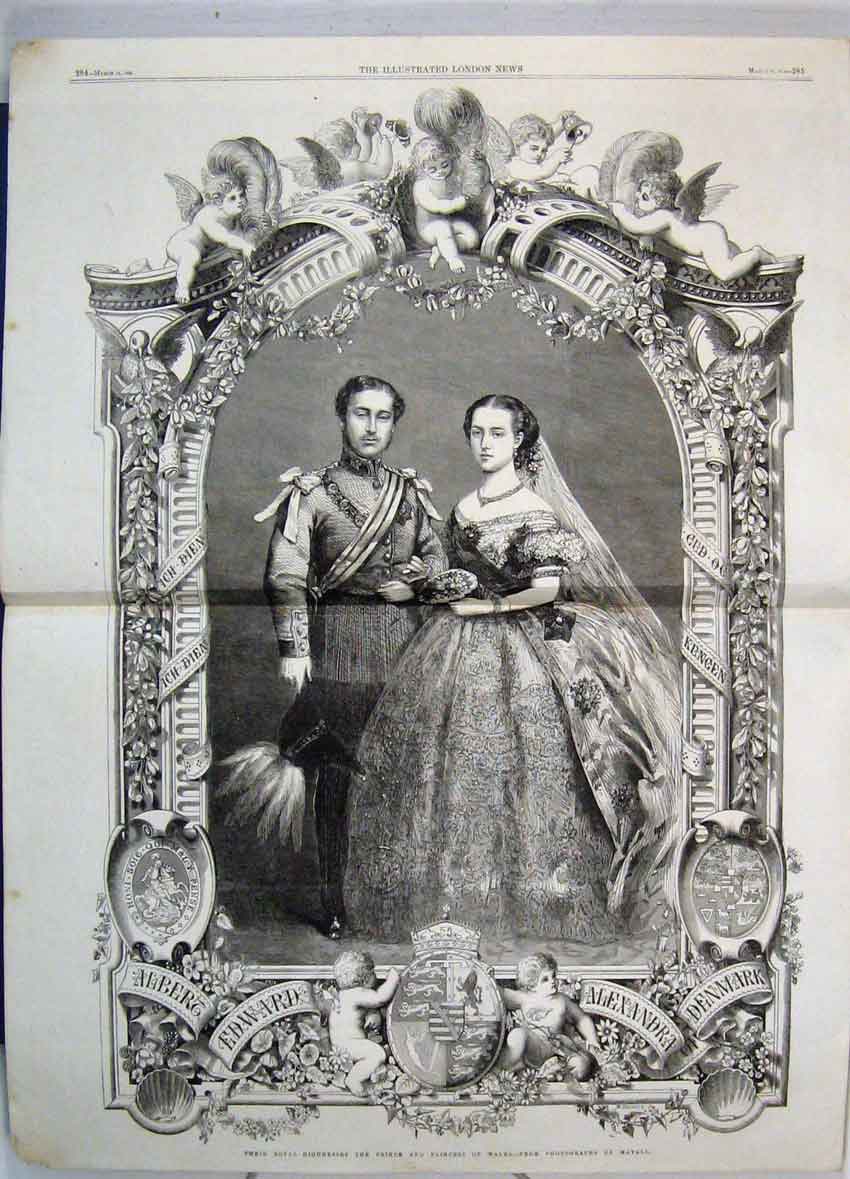 Old Antique Print Portrait Princess Wales Albert Edward Alexandria 1863 19th