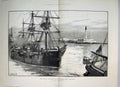 Original Old Antique Print 1882 H.M.S Sultan Lighthouse Fort Alexandria Ship