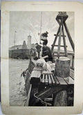 Old Antique Print 1885 Women Men Bass-Fishing South Coast Pier Fine Art 19th