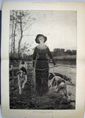 Original Old Antique Print Country Scene Masters Daughter Hounds 1883 Fine Art