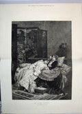 Original Old Antique Print 1874 Le Livre Serieux Women Sleeping Couch Fine Art
