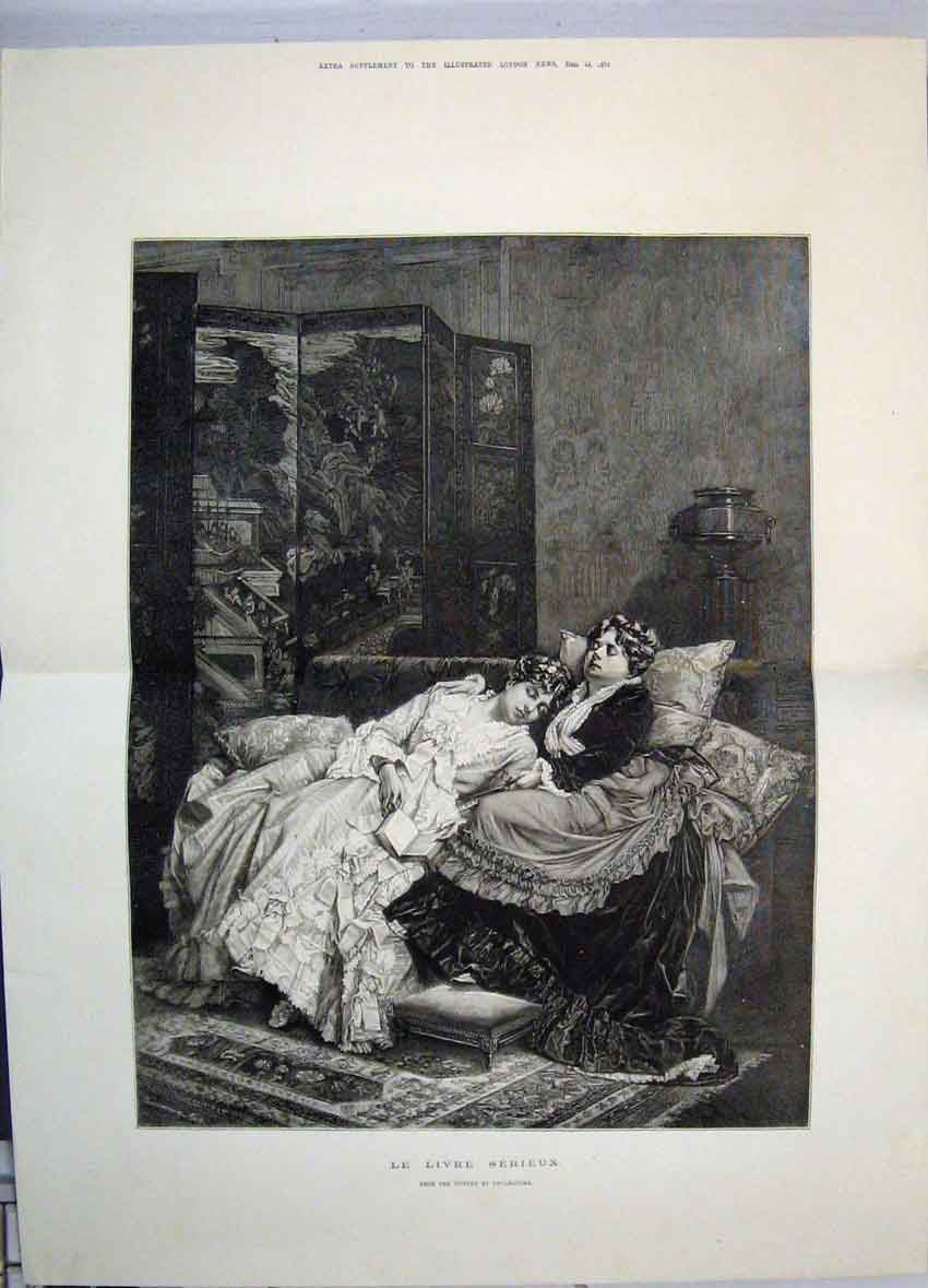 Original Old Antique Print 1874 Le Livre Serieux Women Sleeping Couch Fine Art