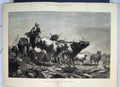 Original Old Antique Print 1872 Cattle-Lifters Crossing Border Sheep Horse 19th