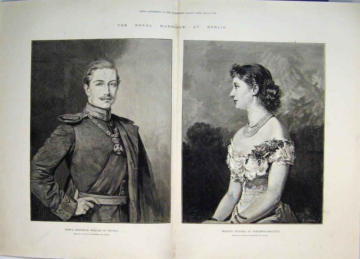 Original Old Antique Print Royal Marriage Berlin Victoria William Prussia 1881