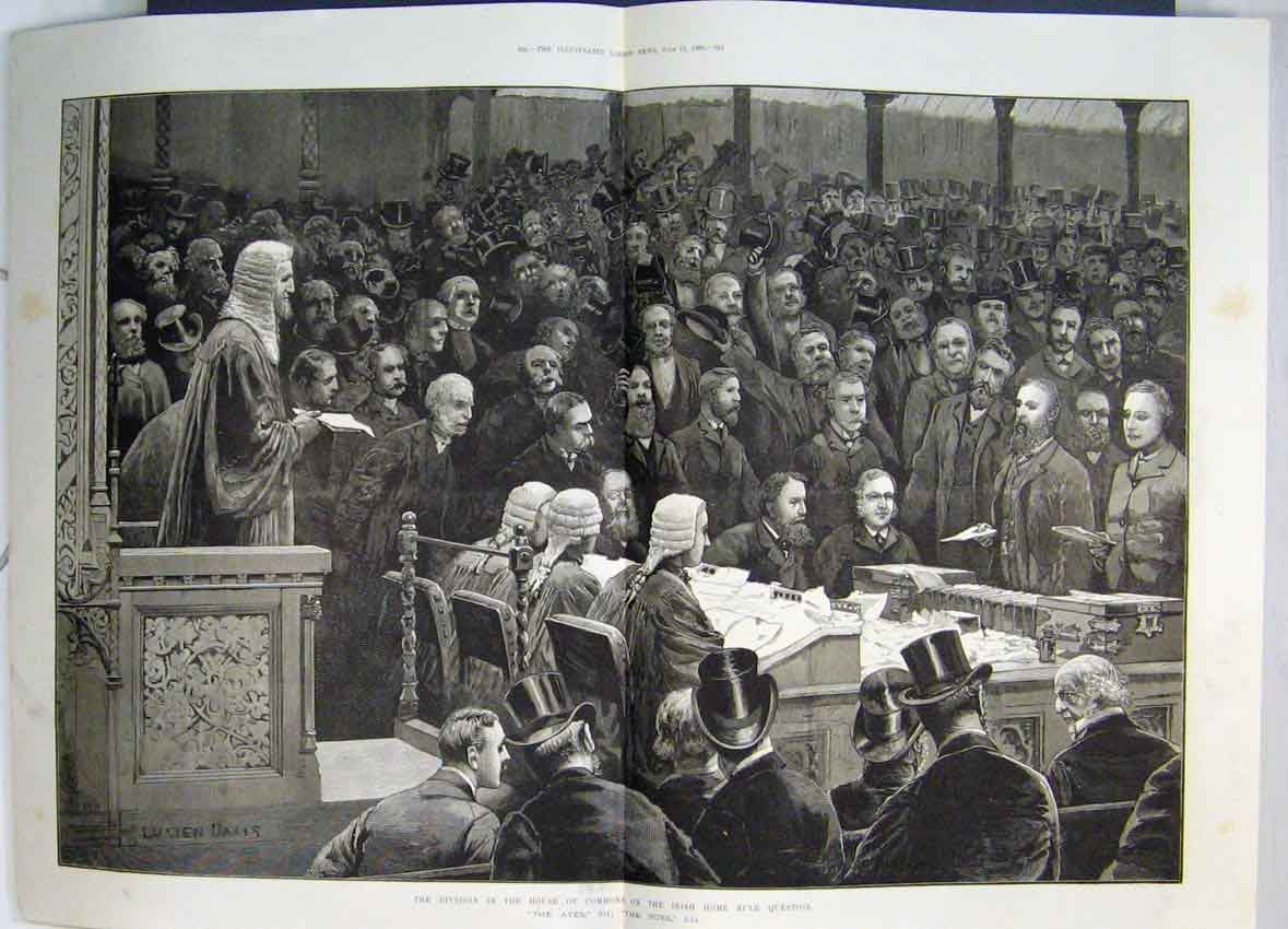 Old Antique Print Parliament 1886 Division House Commons Irish Home Rule 19th