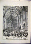 Original Old Antique Print 1887 Jubilee Banquet Law Society Central Hall Courts