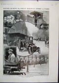 Original Old Antique Print 1910 Scene Great Railway Strike Paris Train Cheminot
