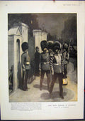 Original Old Antique Print 1910 King George Guards Marlborough House Gates 20th