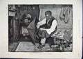 Original Old Antique Print 1884 Man Smoking Pipe Fixing Umbrella New Year 19th